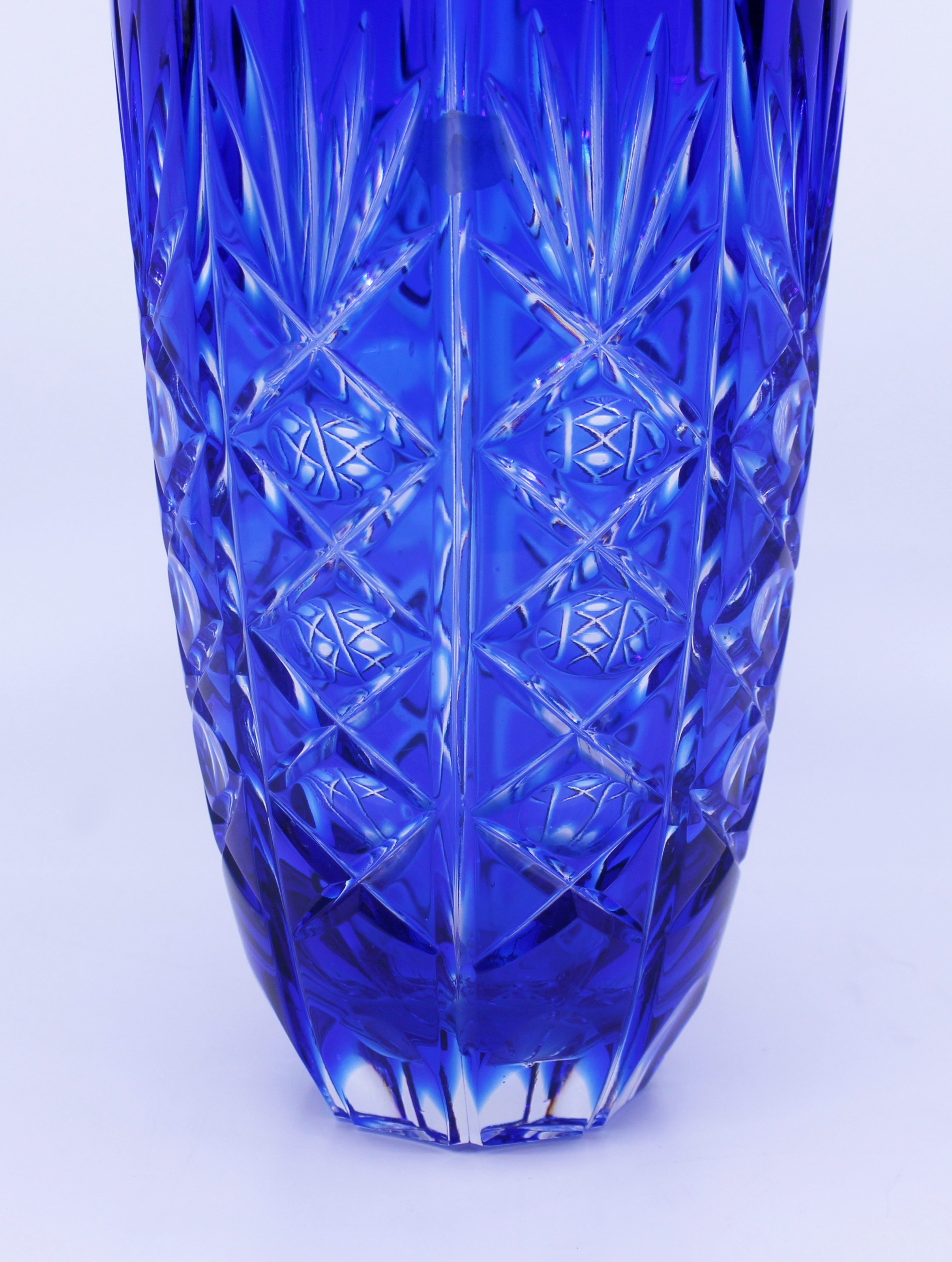 English Vintage Blue Overlay Crystal Glass Vase - Image 3 of 6