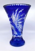 Tall Mid 20th c. Stourbridge Blue Overlay Crystal Flower Vase