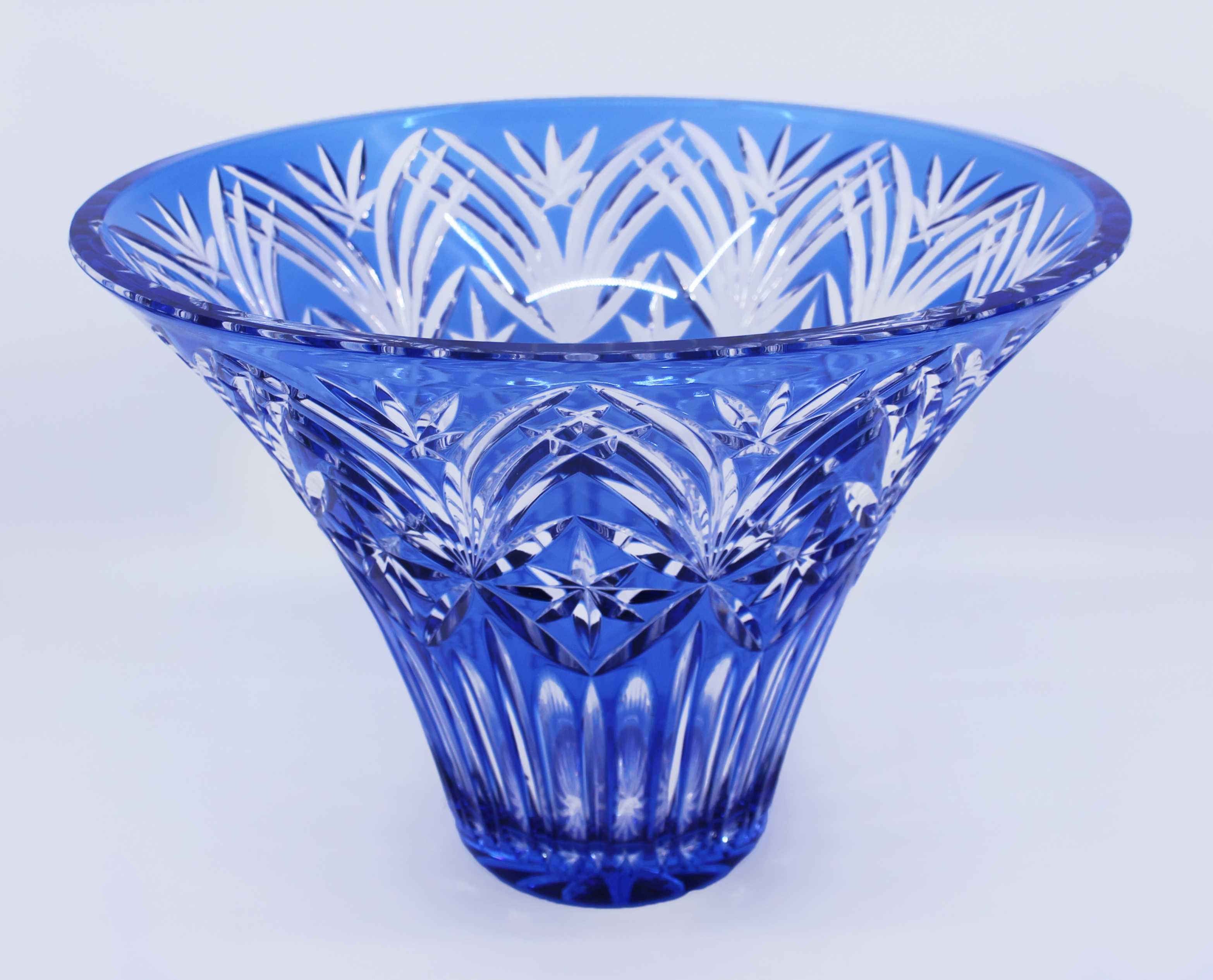 Vintage Stourbridge Glass Blue Overlay Crystal Splayed Vase - Image 2 of 8