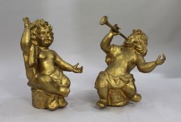 Pair of Gilt Painted Cherubs