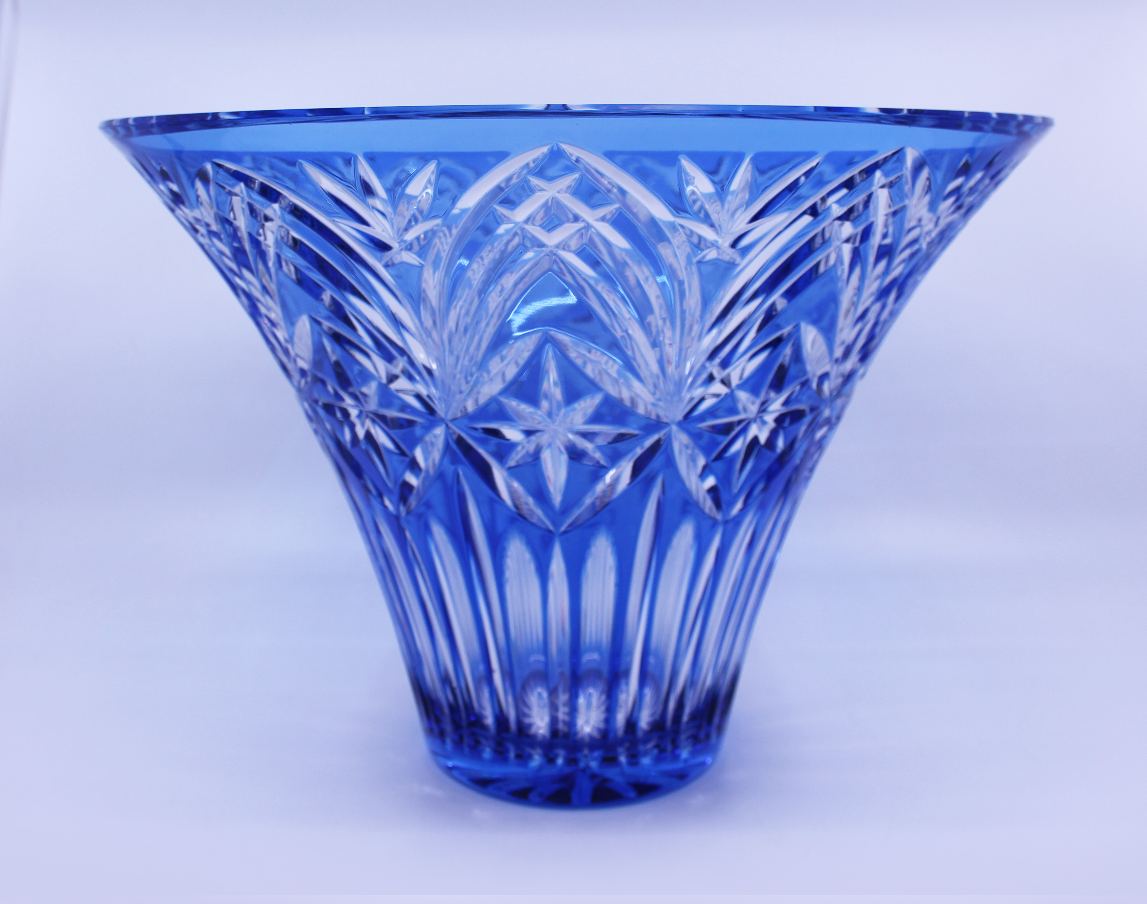 Vintage Stourbridge Glass Blue Overlay Crystal Splayed Vase - Image 6 of 8