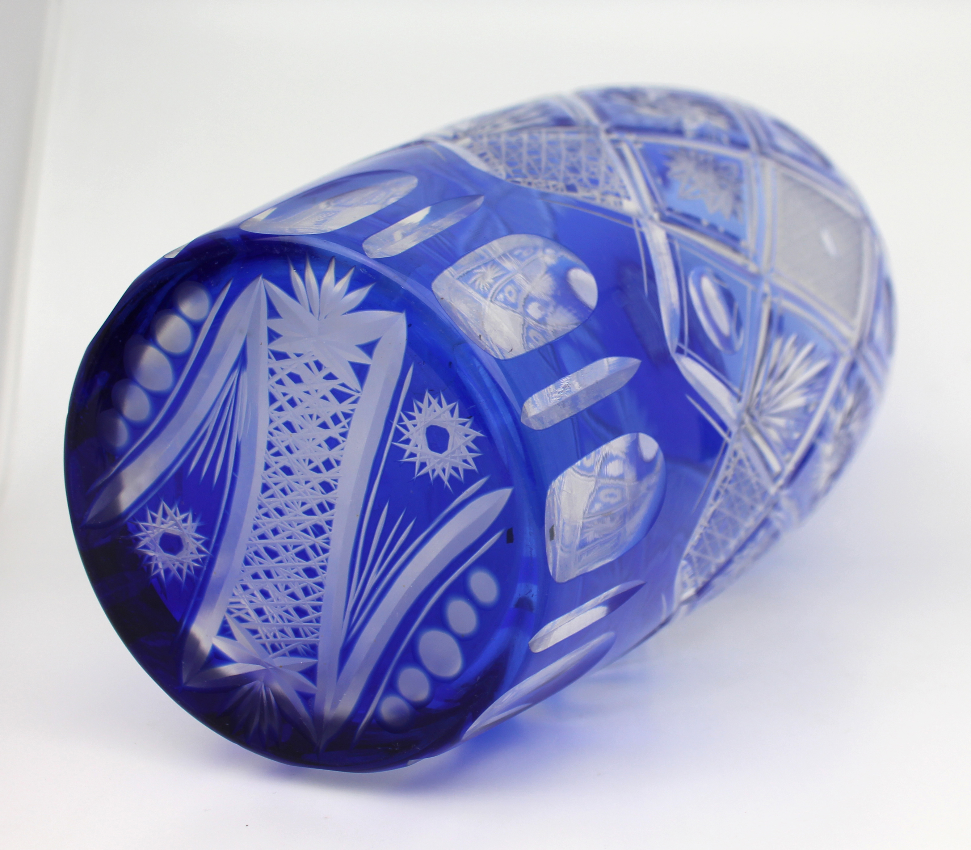 Fine Bohemian Blue Overlay Crystal Baluster Vase