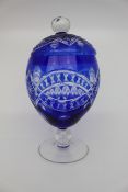 Blue Overlay Crystal Lidded Sweet Dish