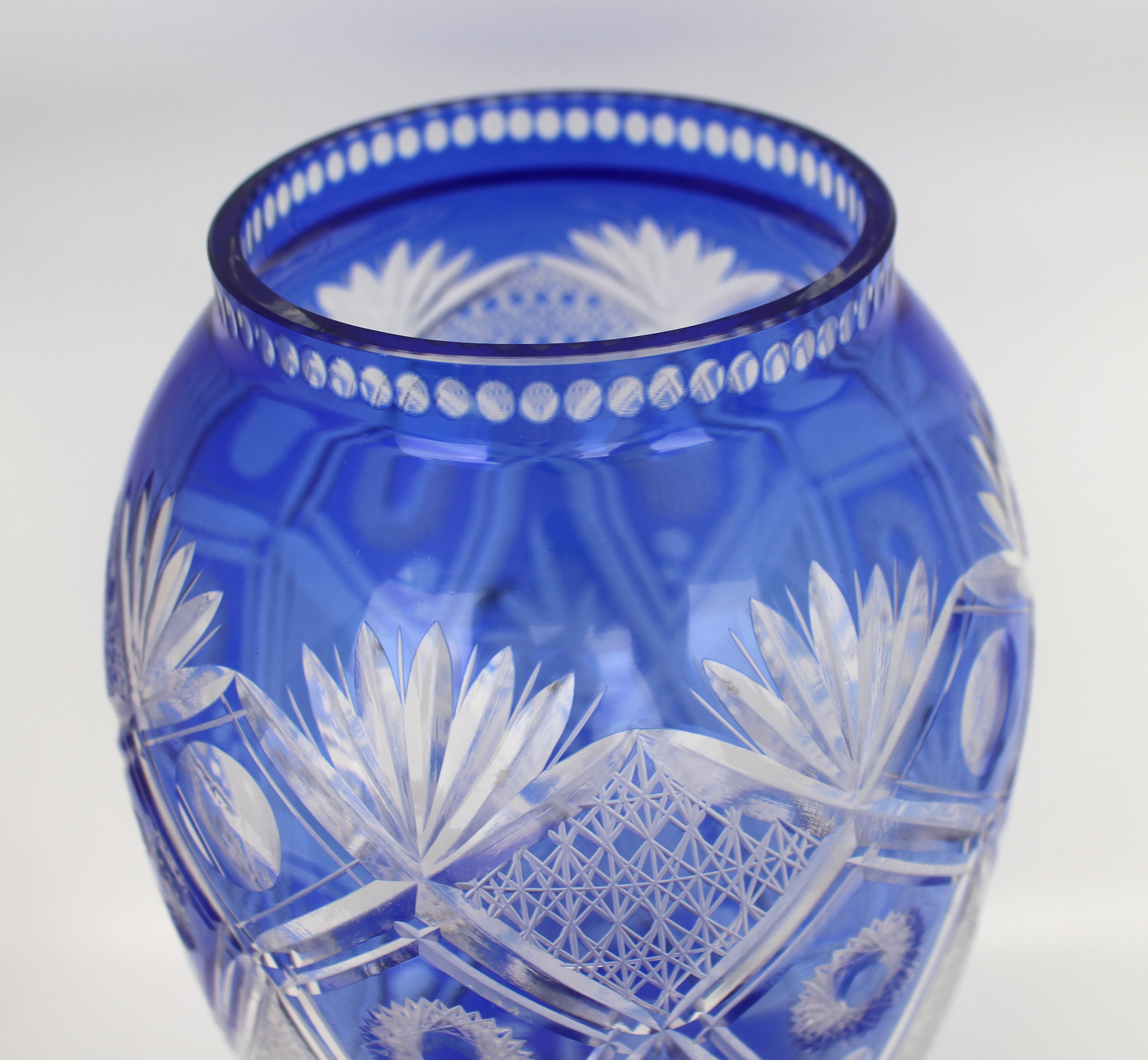 Fine Bohemian Blue Overlay Crystal Baluster Vase - Image 4 of 5