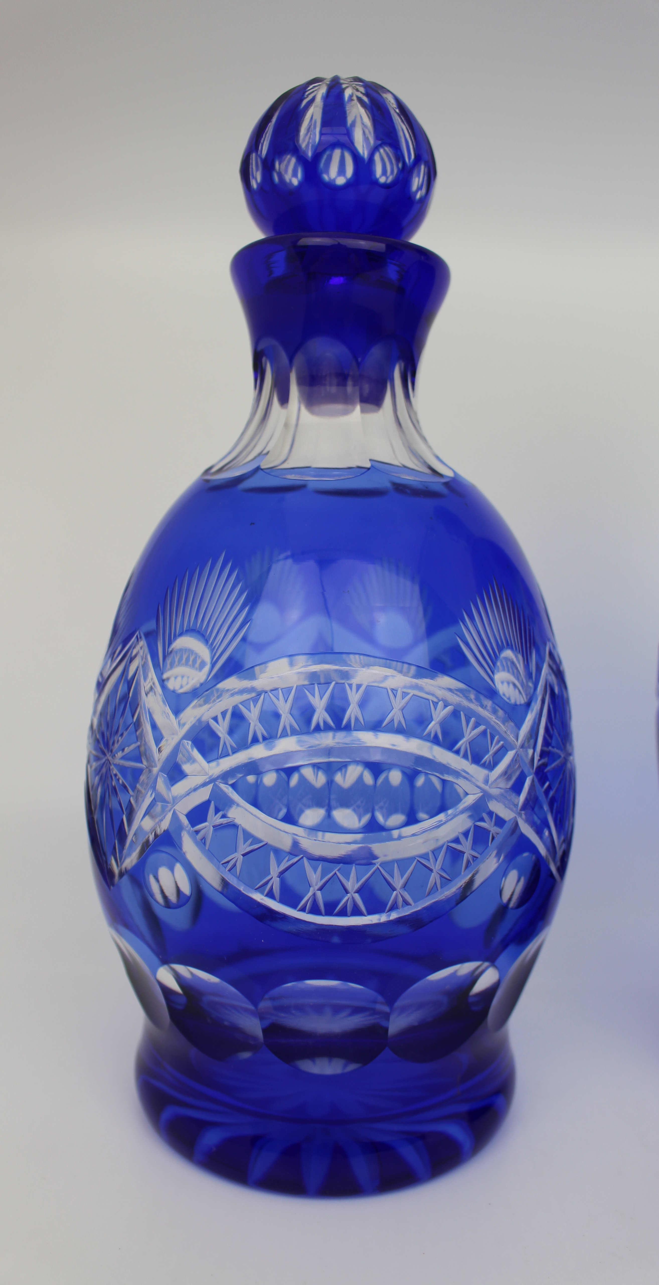 Pair of Blue Overlay Crystal Decanters - Image 3 of 9