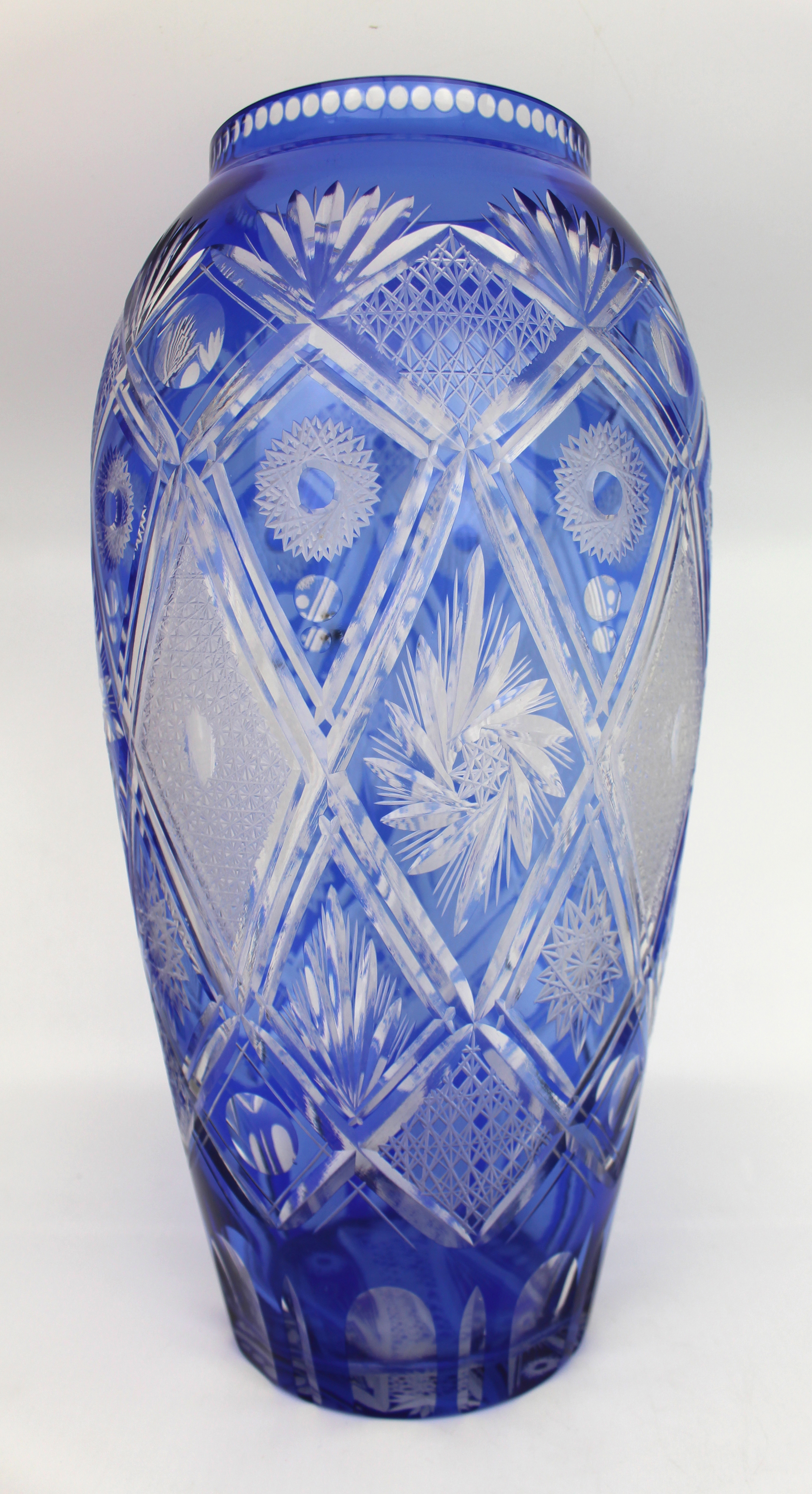 Fine Bohemian Blue Overlay Crystal Baluster Vase - Image 5 of 5