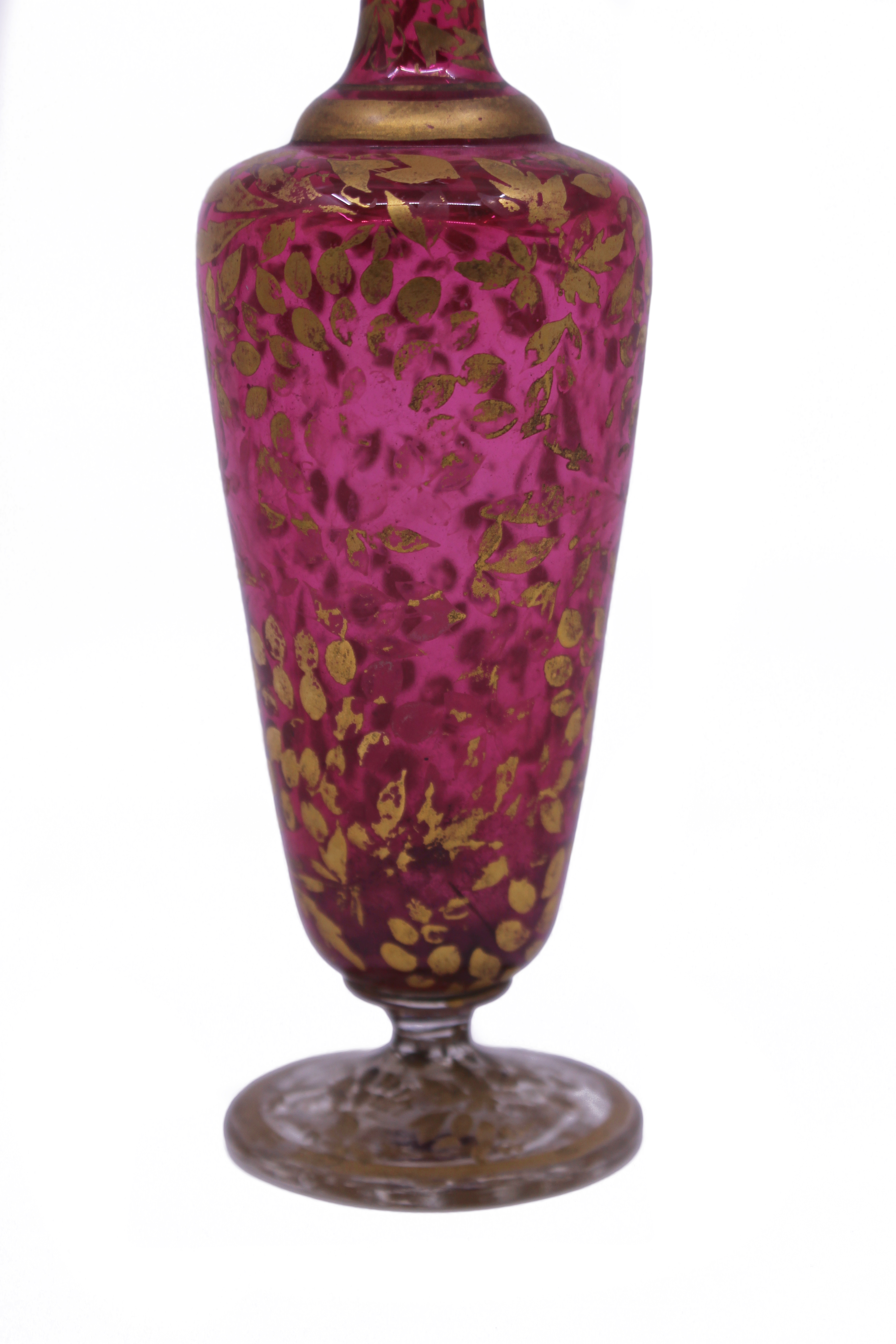 Antique Early 19th c. Gilded Cranberry Glass Vase - Image 6 of 6
