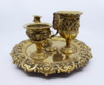 19th c. English Brass Inkwell & Writing Desk Set c.1880