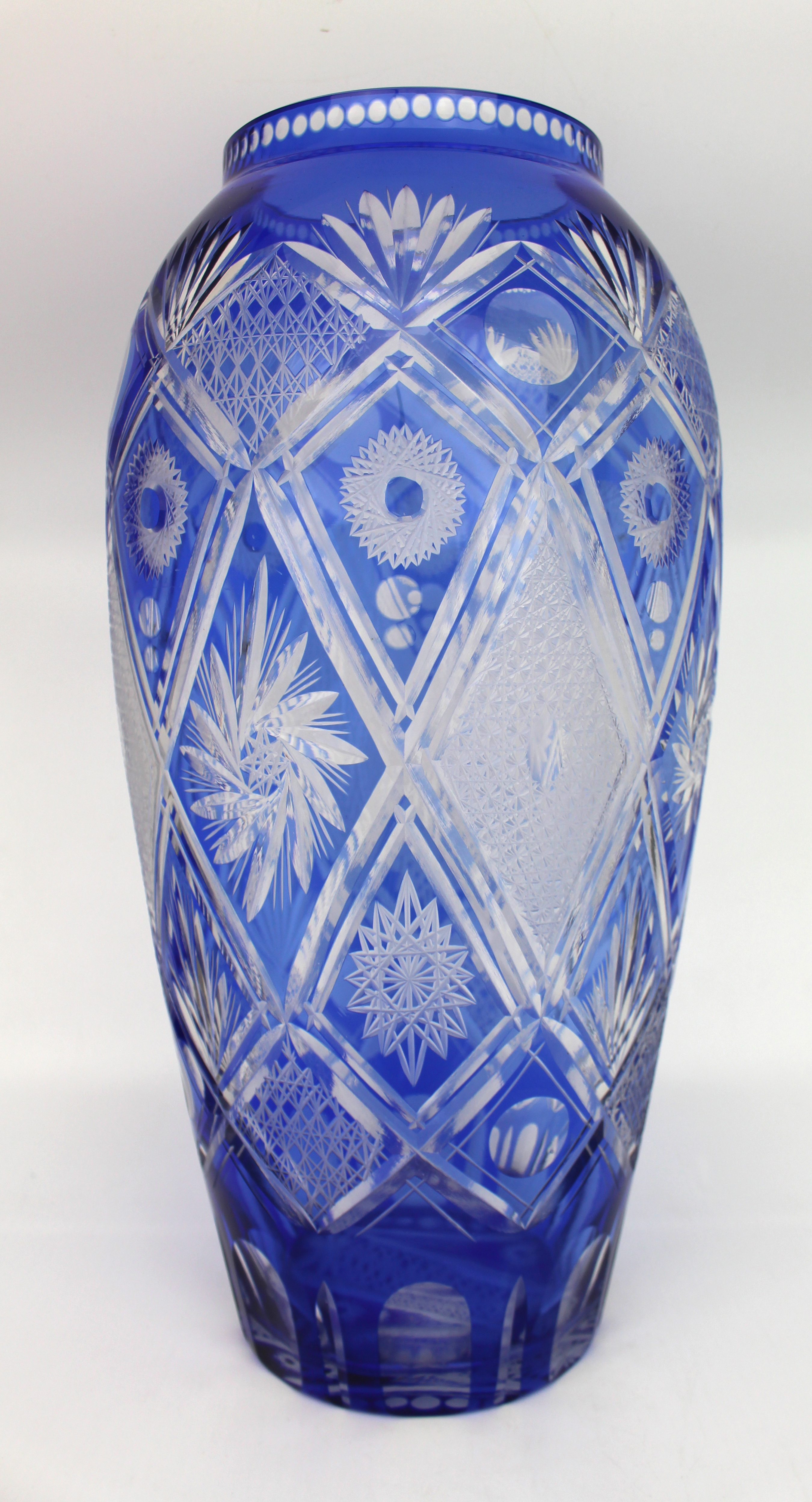 Fine Bohemian Blue Overlay Crystal Baluster Vase - Image 3 of 5