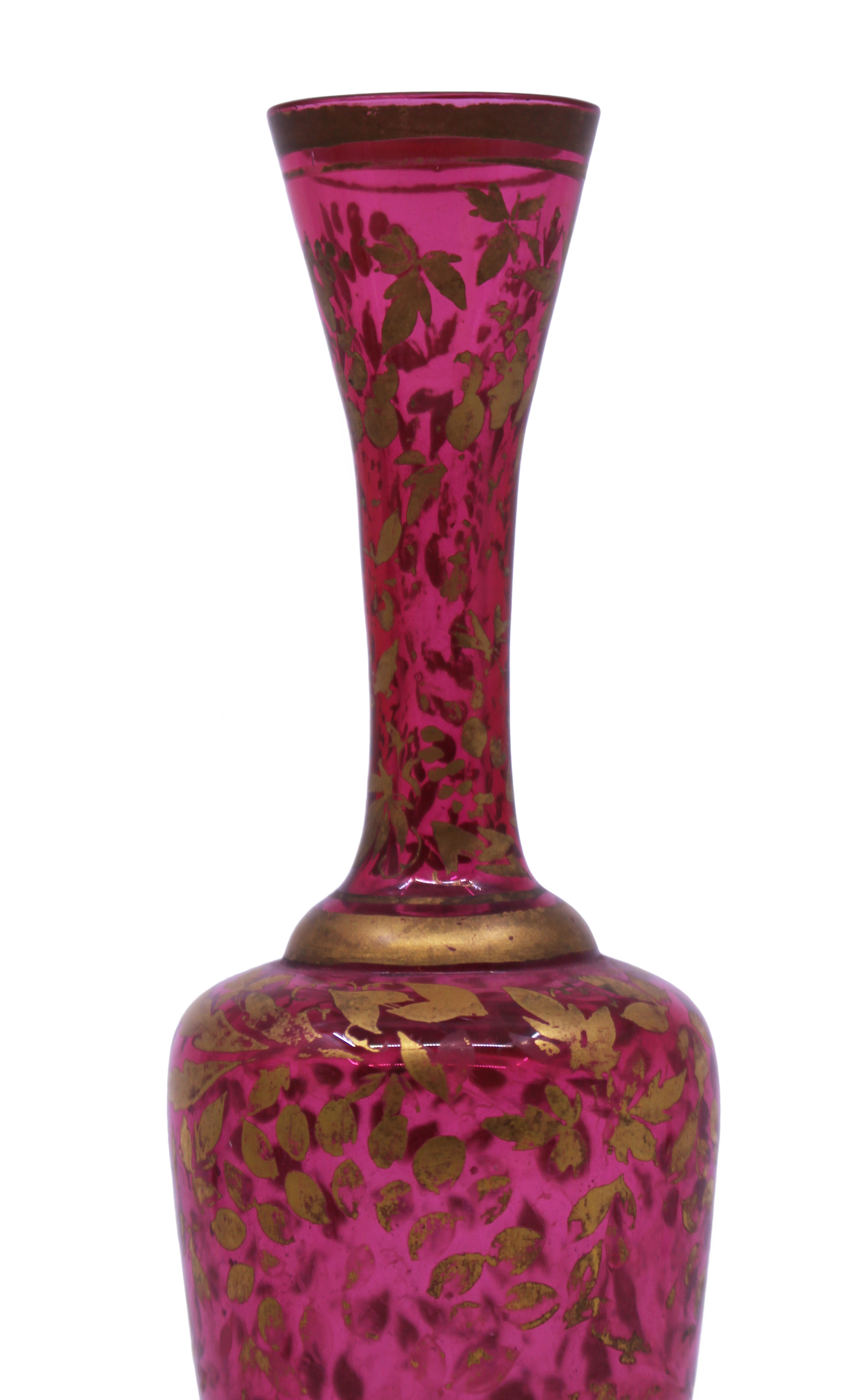 Antique Early 19th c. Gilded Cranberry Glass Vase - Image 3 of 6