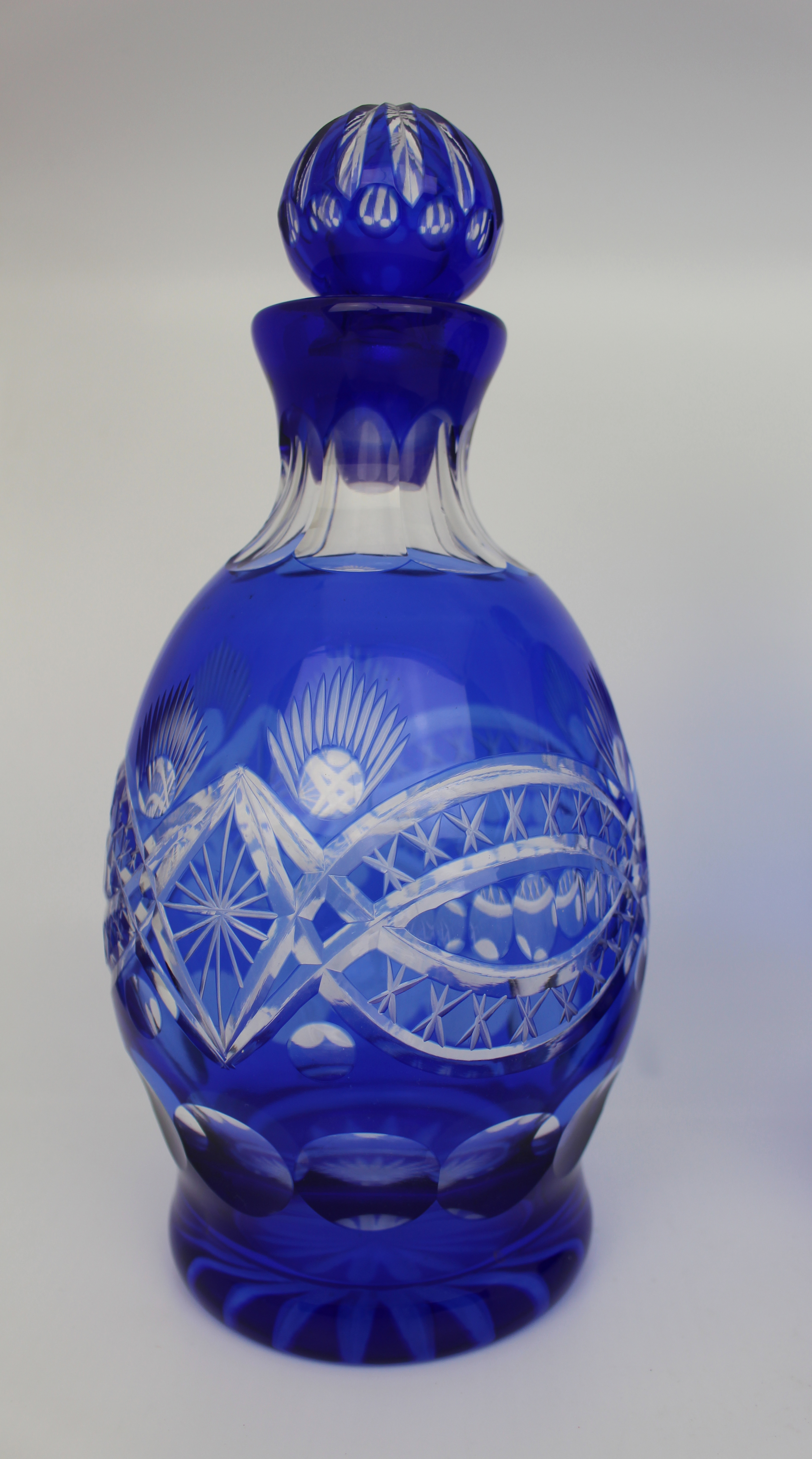 Pair of Blue Overlay Crystal Decanters - Image 2 of 9