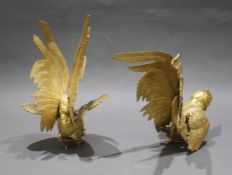 Pair of Gilt Metal Fighting Cock Sculptures