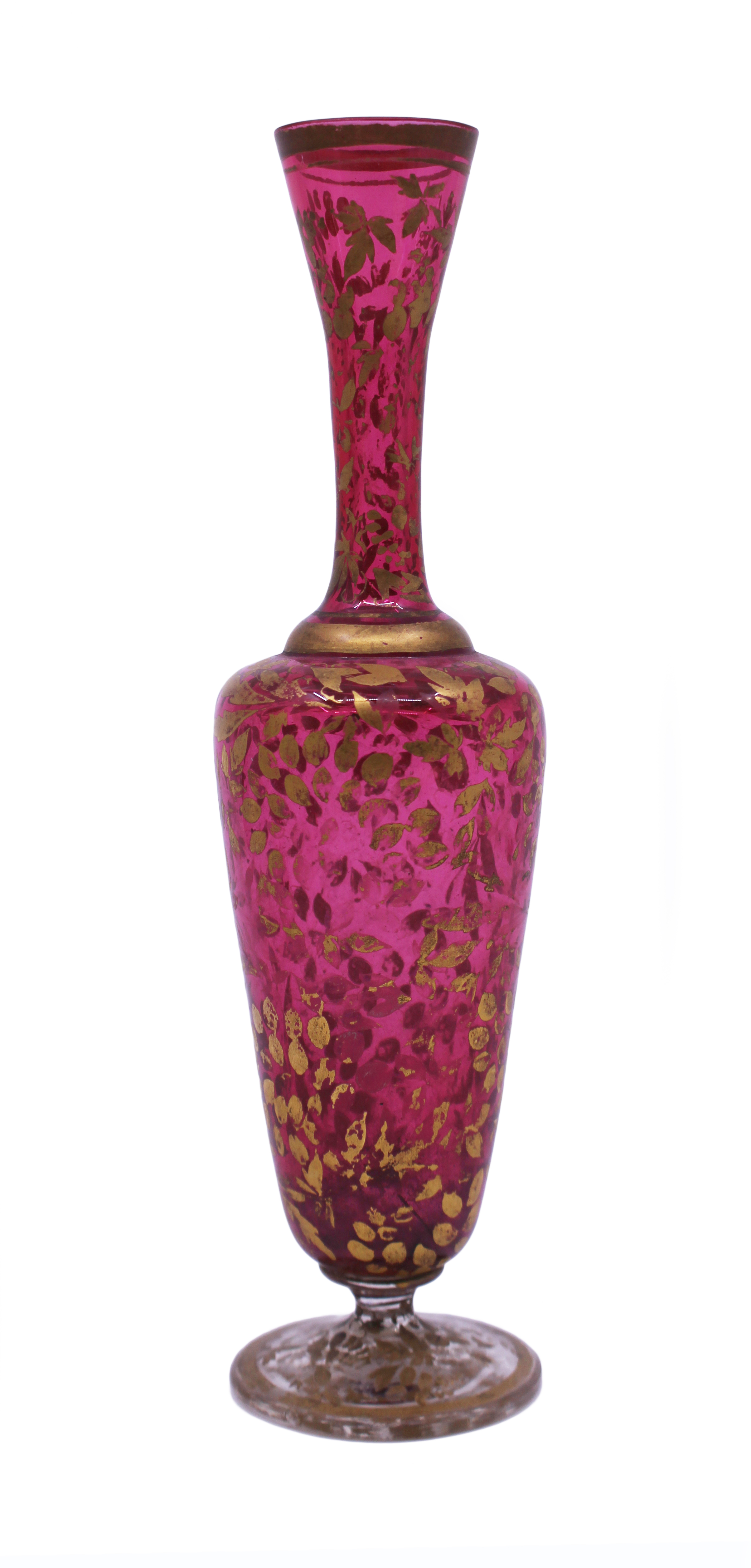 Antique Early 19th c. Gilded Cranberry Glass Vase - Image 4 of 6