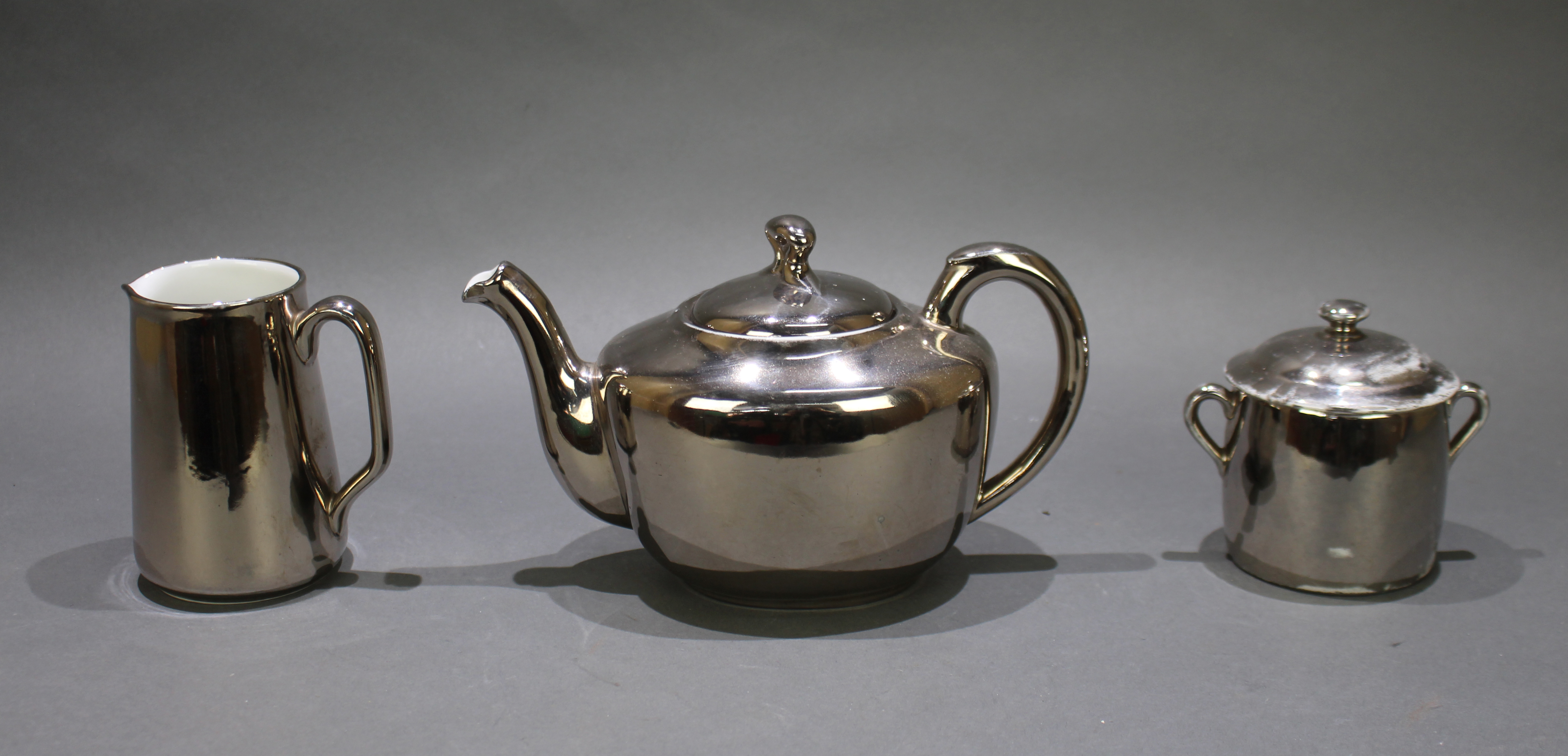 Royal Worcester Platinum Lustre Teapot, Cream Jug & Sugar Pot - Image 2 of 2