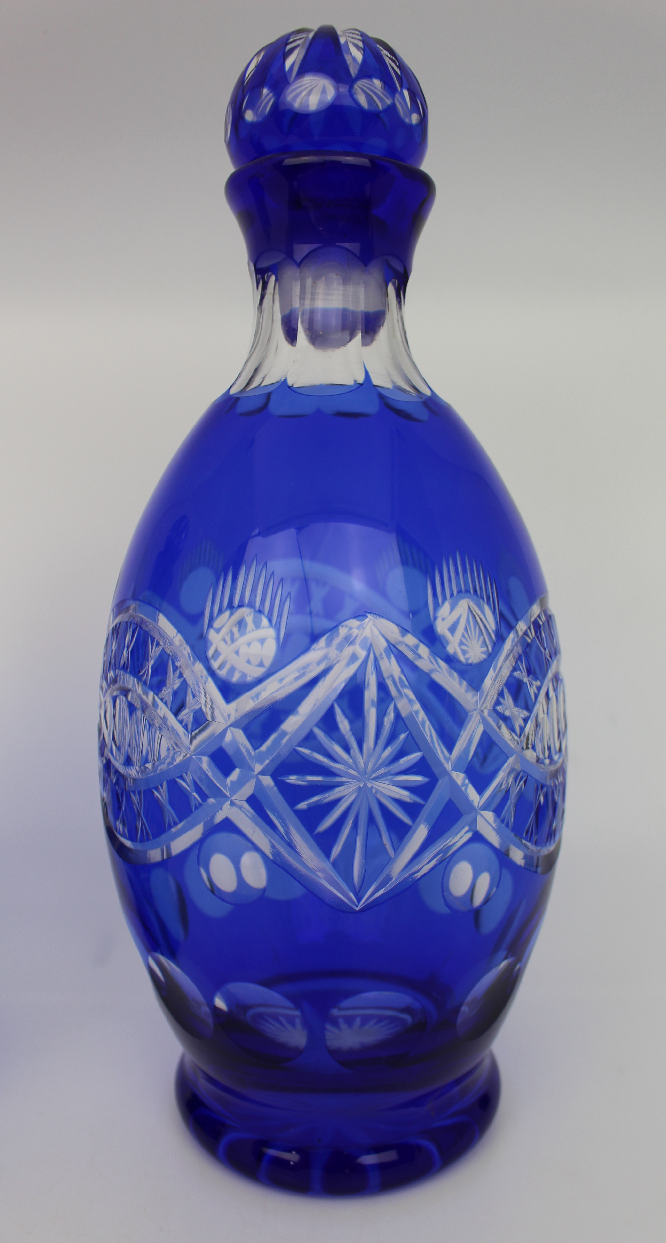 Pair of Blue Overlay Crystal Decanters - Image 7 of 9