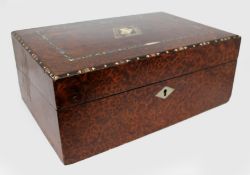 Regency Amboyna Silver Ebony & Abalone Inlaid Writing Box