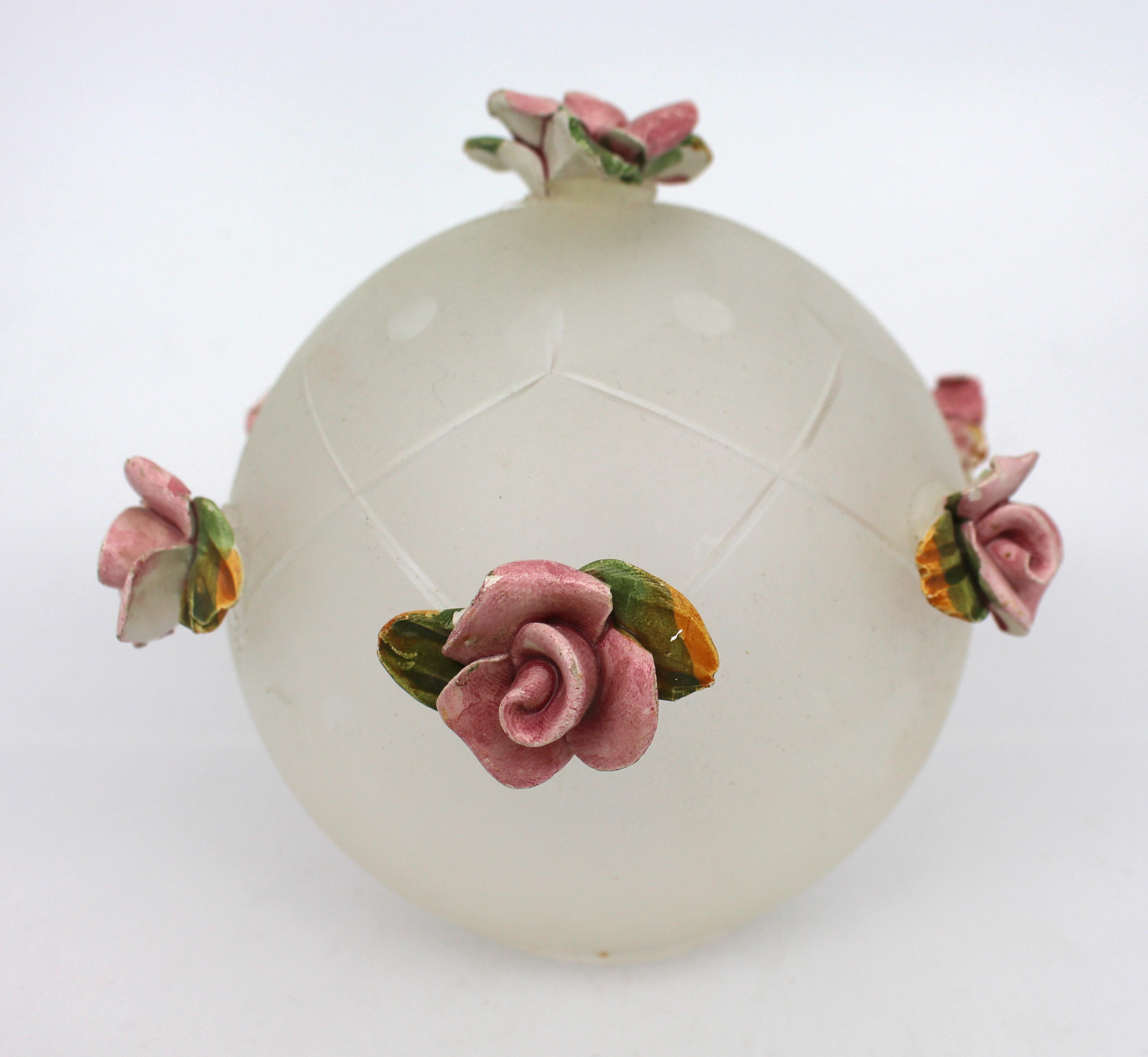 Vintage Glass Shade with Porcelain Flowers - Image 2 of 3