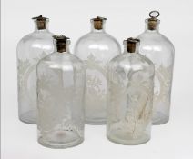 Set of 5 French Etched Chemists Bottles