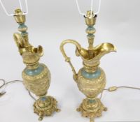 Pair of Antique Ormolu Ewer Form Table Lamps