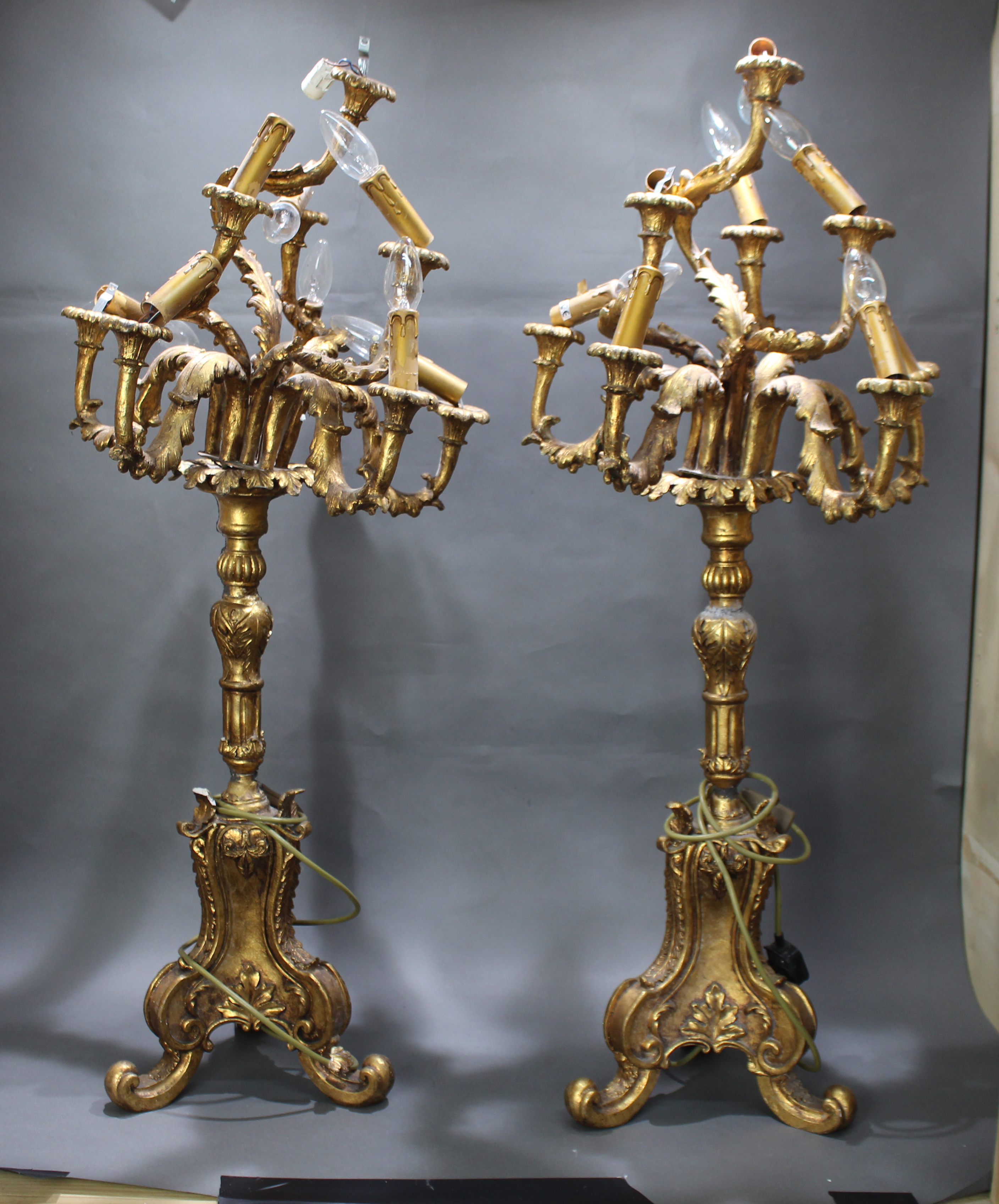 Pair of Large Gold Candelabra Lamps A/F - Image 2 of 6