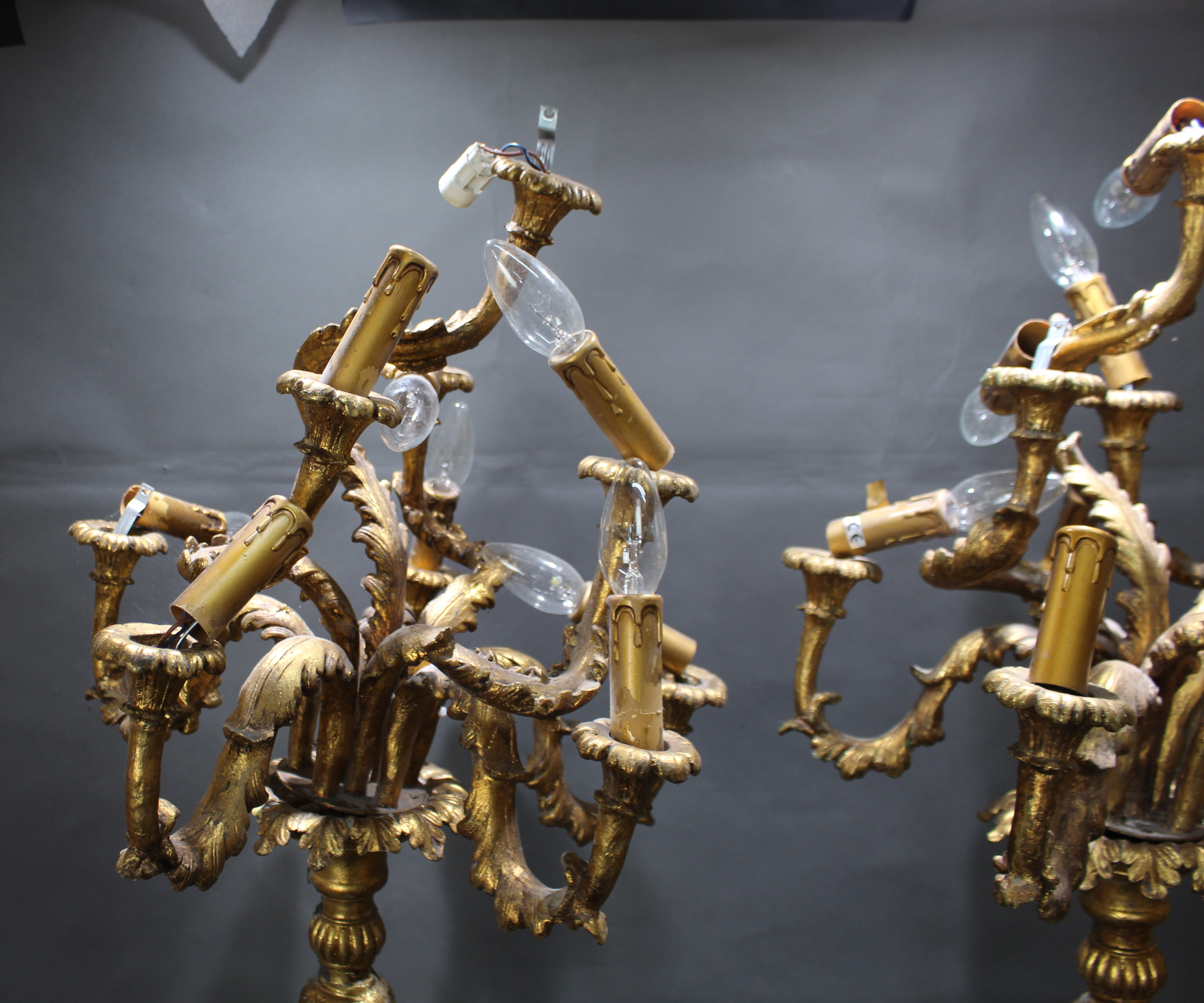 Pair of Large Gold Candelabra Lamps A/F