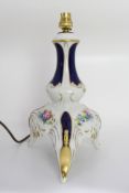 Lindner Kueps German Porcelain Floral White & Cobalt Table Lamp