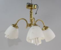 Three Arm Gold Plated Chandelier with Glass Shades