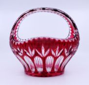 English Vintage Ruby Overlay Crystal Basket