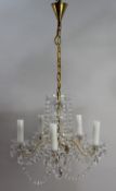 Vintage Cut Glass Crystal Five Light Chandelier