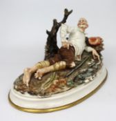 Vintage Capodimonte Sculpture Reclining Old Man & Bird