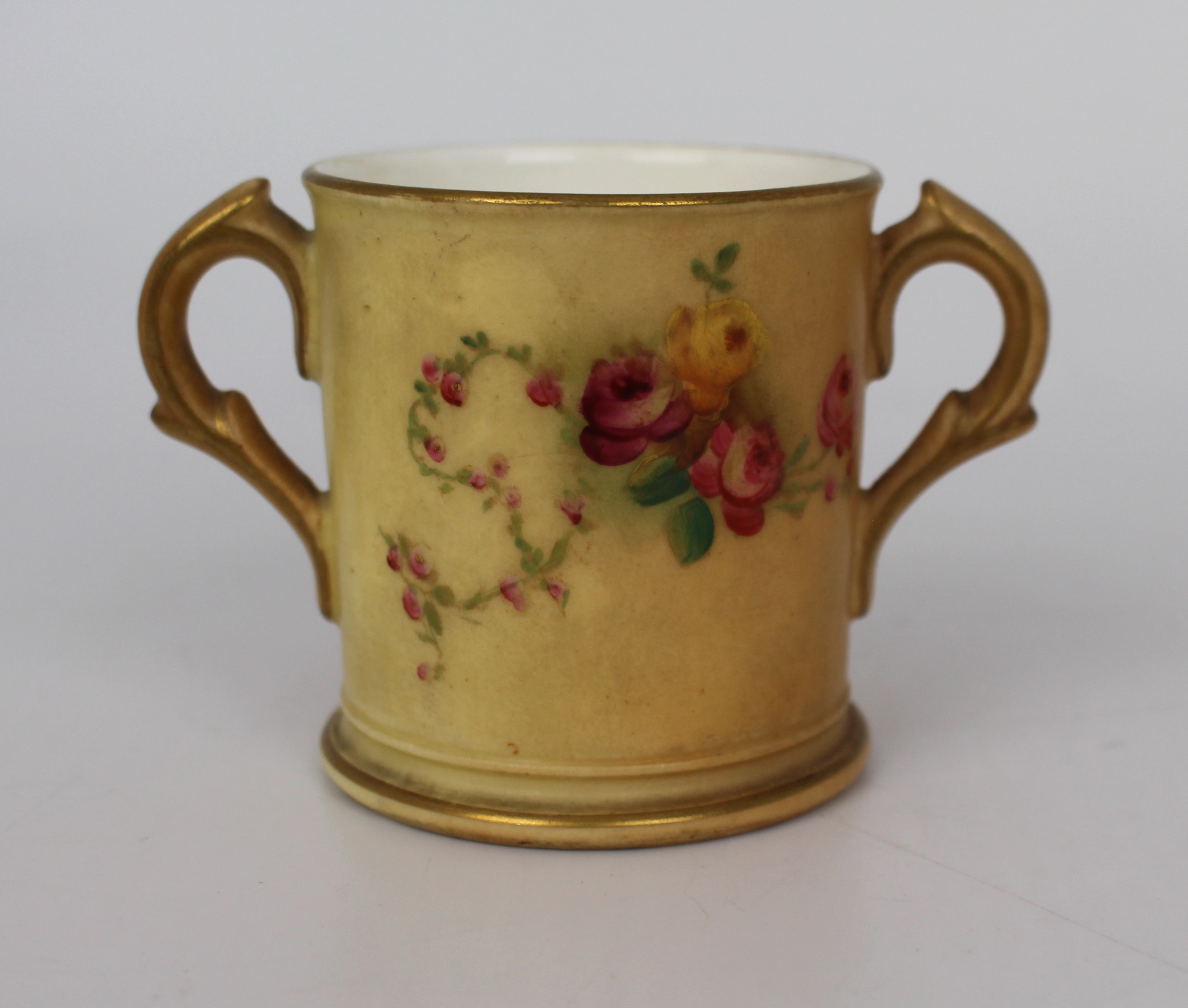 Edwardian Royal Worcester Small Two Handled Blush Cup - Image 6 of 7