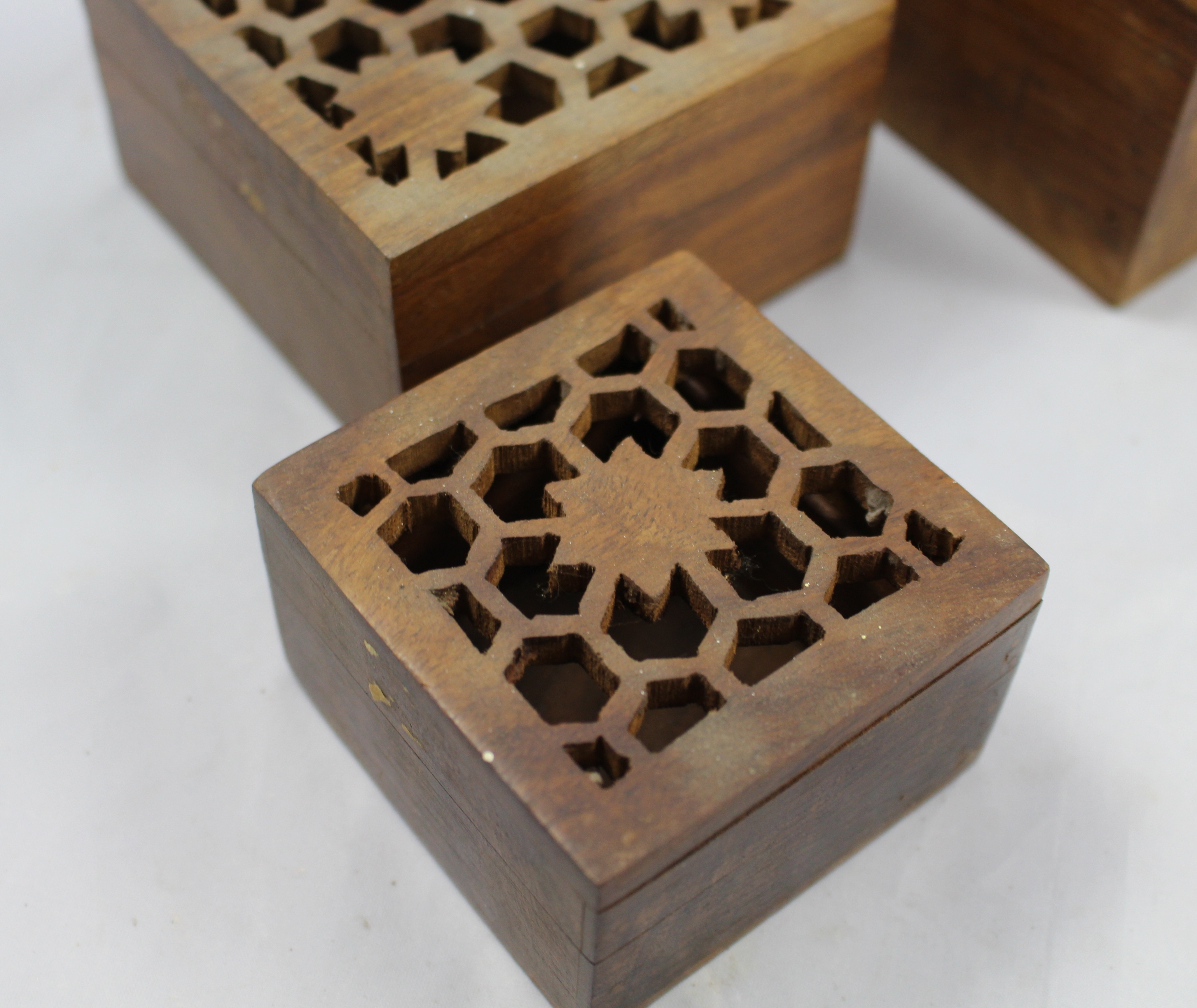 Set of Three Carved Wood Late 20th c. Boxes - Image 6 of 7