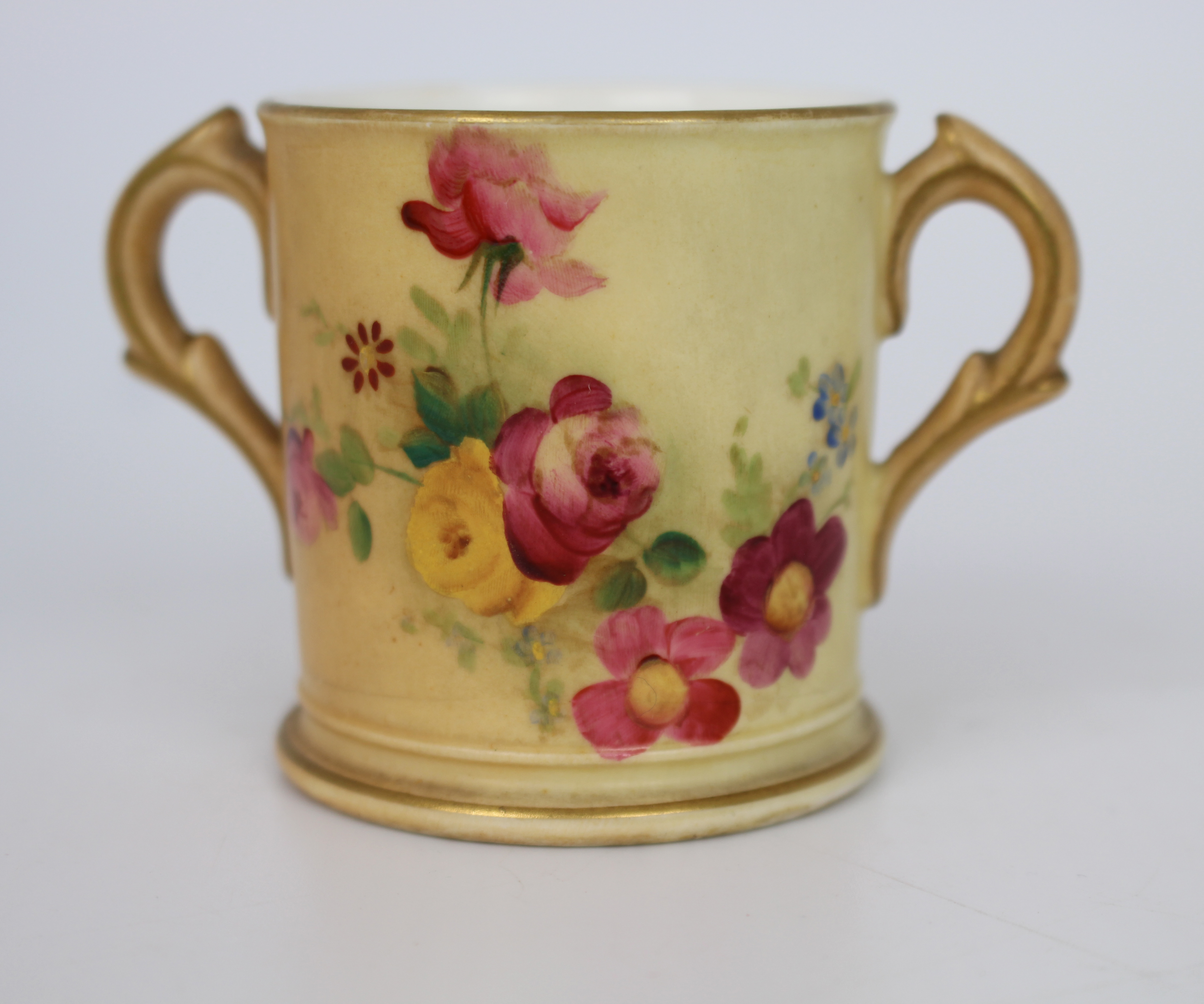Edwardian Royal Worcester Small Two Handled Blush Cup - Image 2 of 7