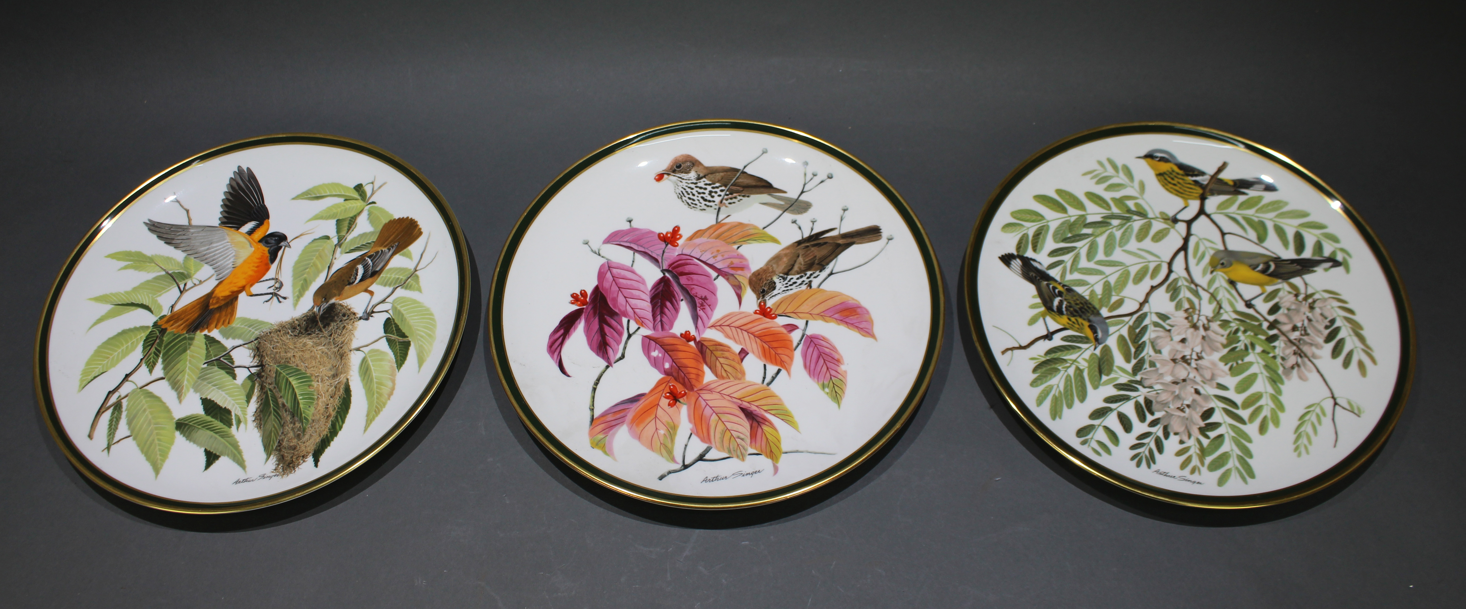 Set of 3 Large Franklin Porcelain Plates Songbirds of the World - Image 2 of 2