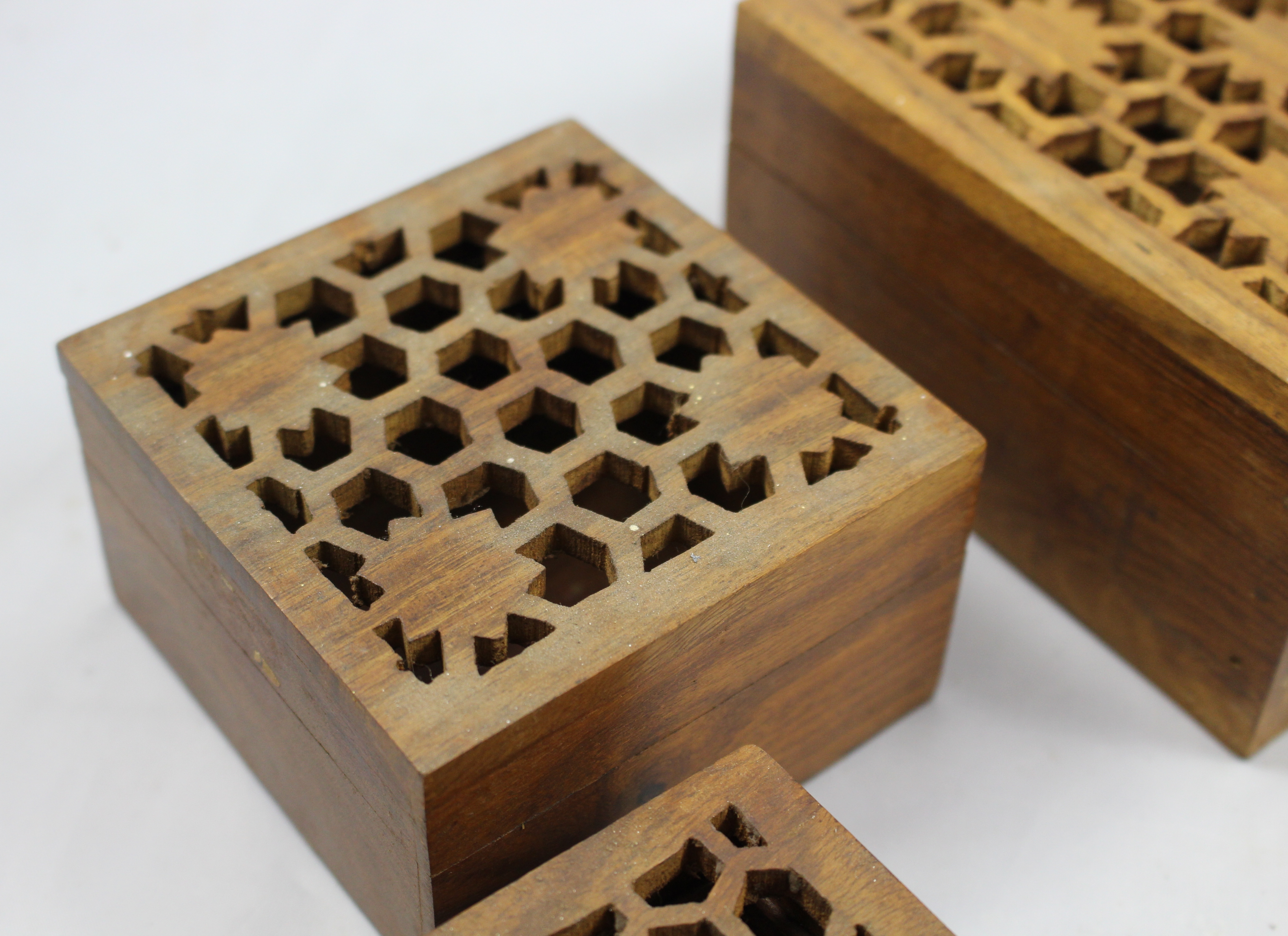 Set of Three Carved Wood Late 20th c. Boxes - Image 4 of 7