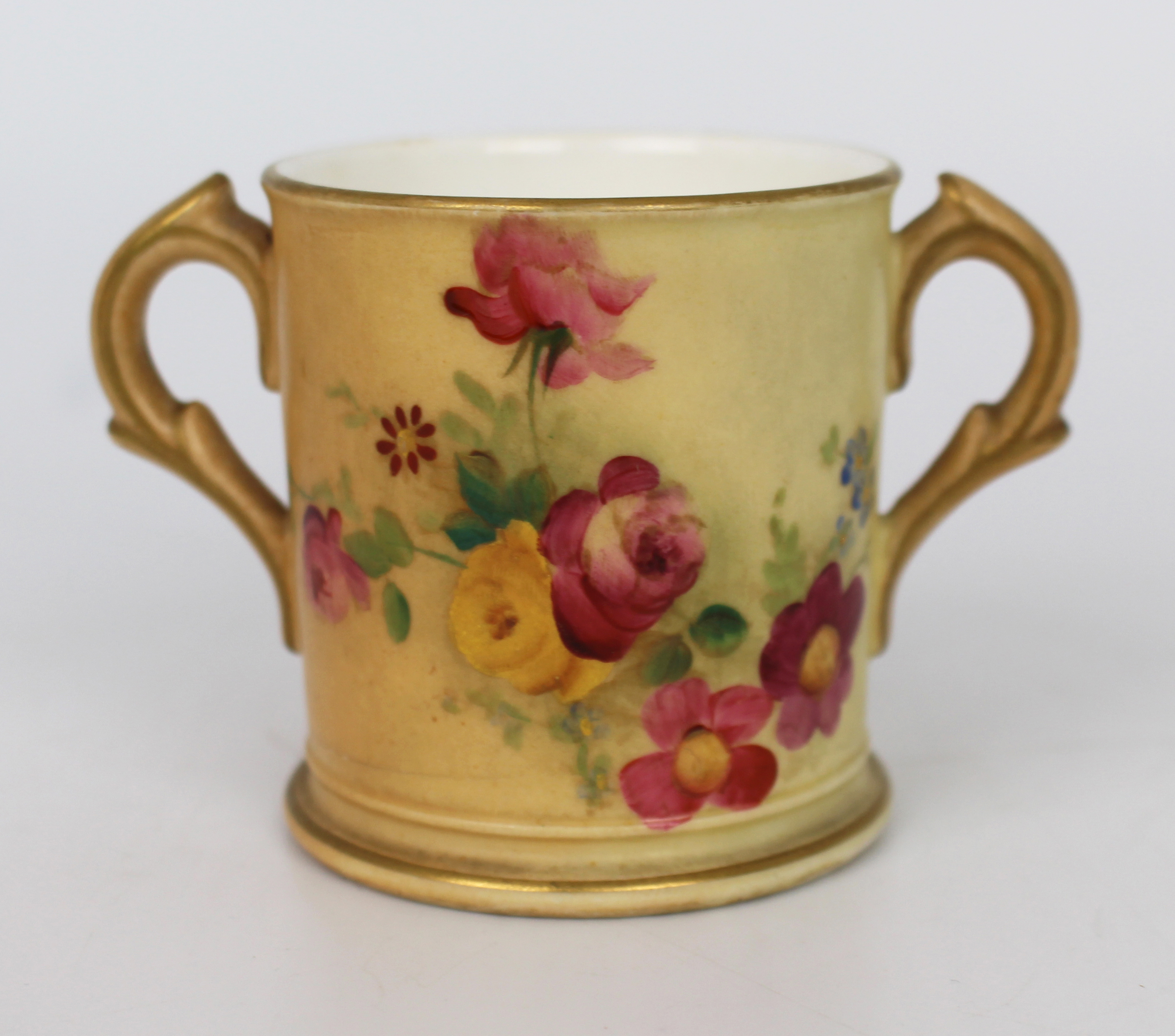 Edwardian Royal Worcester Small Two Handled Blush Cup