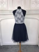 Prom Dress Short Navy and Ivory Lace Size 8