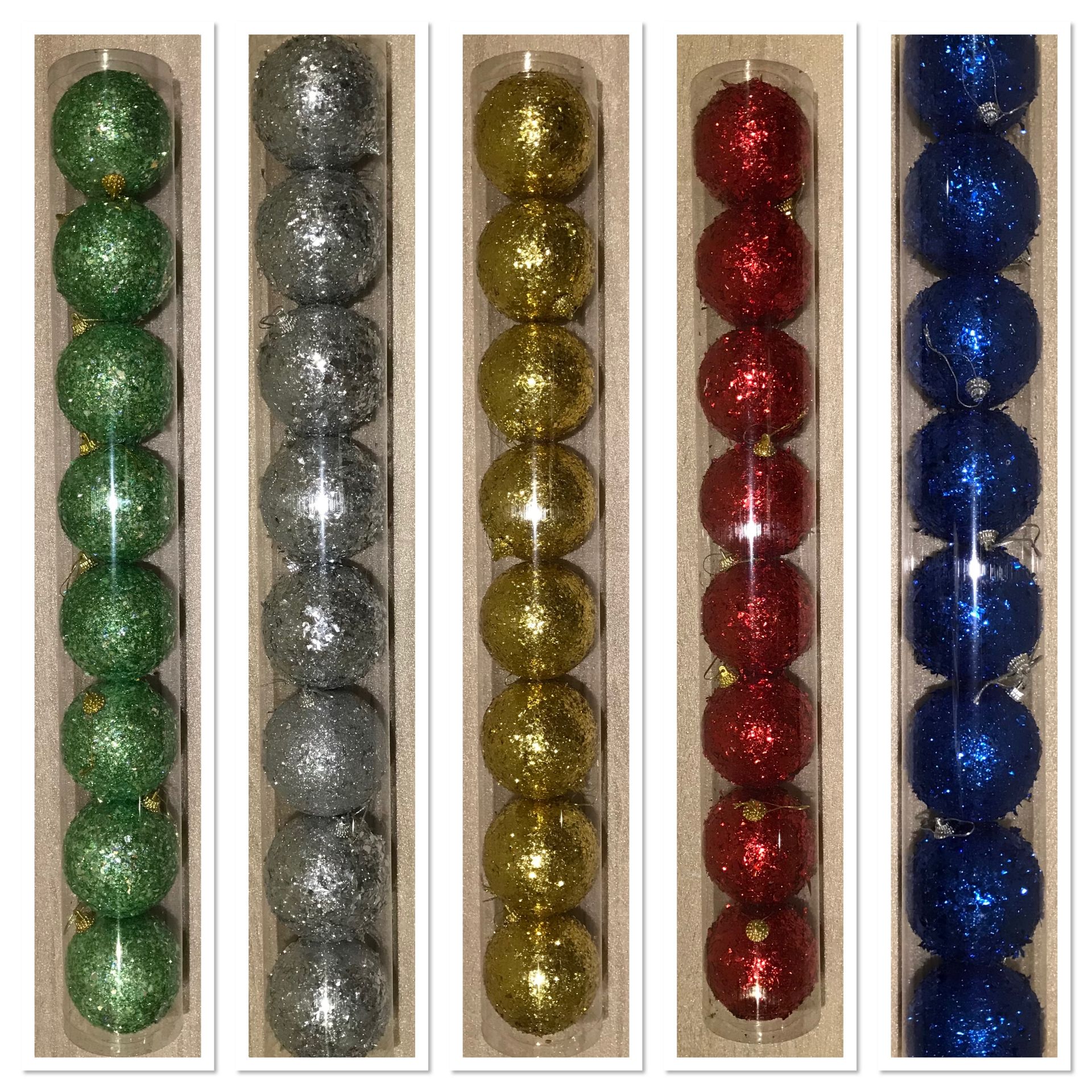 36 X Set Of 8 Christmas Tree Glitter Baubles Assorted Colours