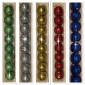 36 X Set Of 8 Christmas Tree Glitter Baubles Assorted Colours