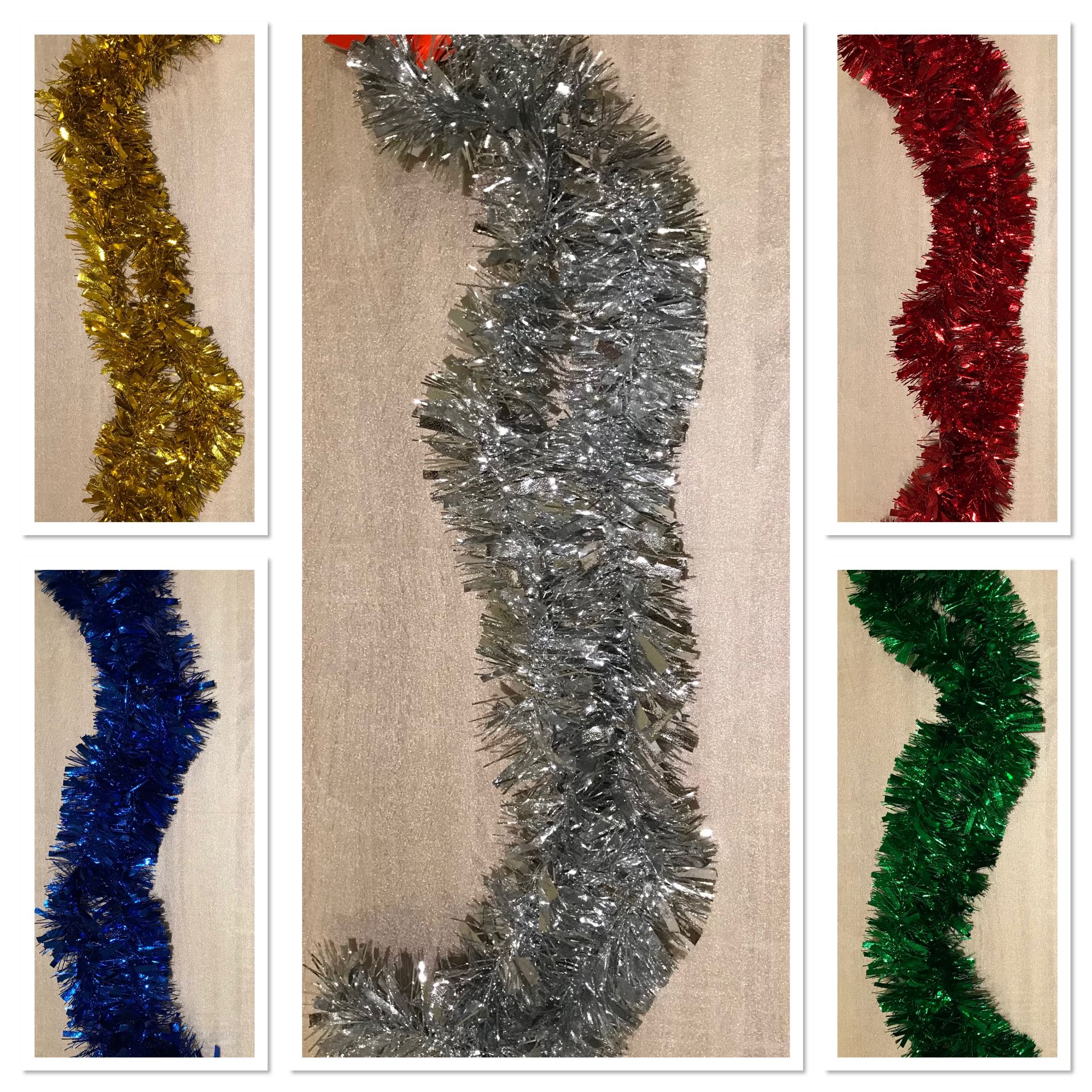 500 X Luxury Tinsel 1.8M 5 Colours Gold, Silver, Red, Blue, Green