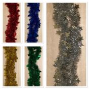 500 X Tinsel With Stars 1.8M Long 5 Colours Gold, Silver, Red, Blue, Green
