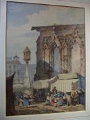 Samuel Prout Watercolour - Figures by a Ruined Abbey -Unsigned - laid down on card.