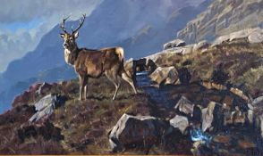Peter Munro contemporary Scottish artist Oil painting Stag in the mountains