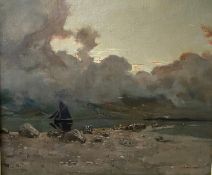 Large oil by Alexander Frew (1863_1908 Scottish), Dusk Over Loch Linnhe