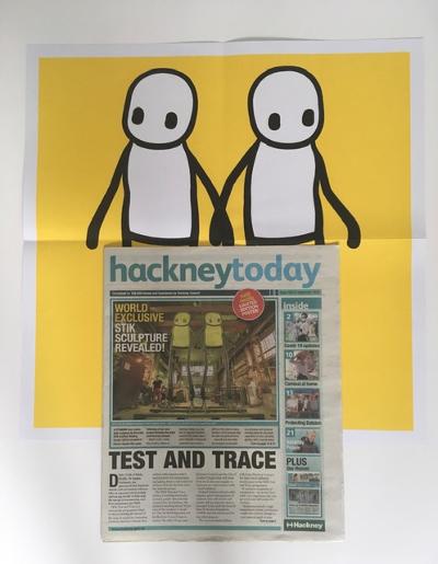 STIK Holding Hands by Stik, 2020 limited Edition in a series of colours (Yellow) Hackney Today