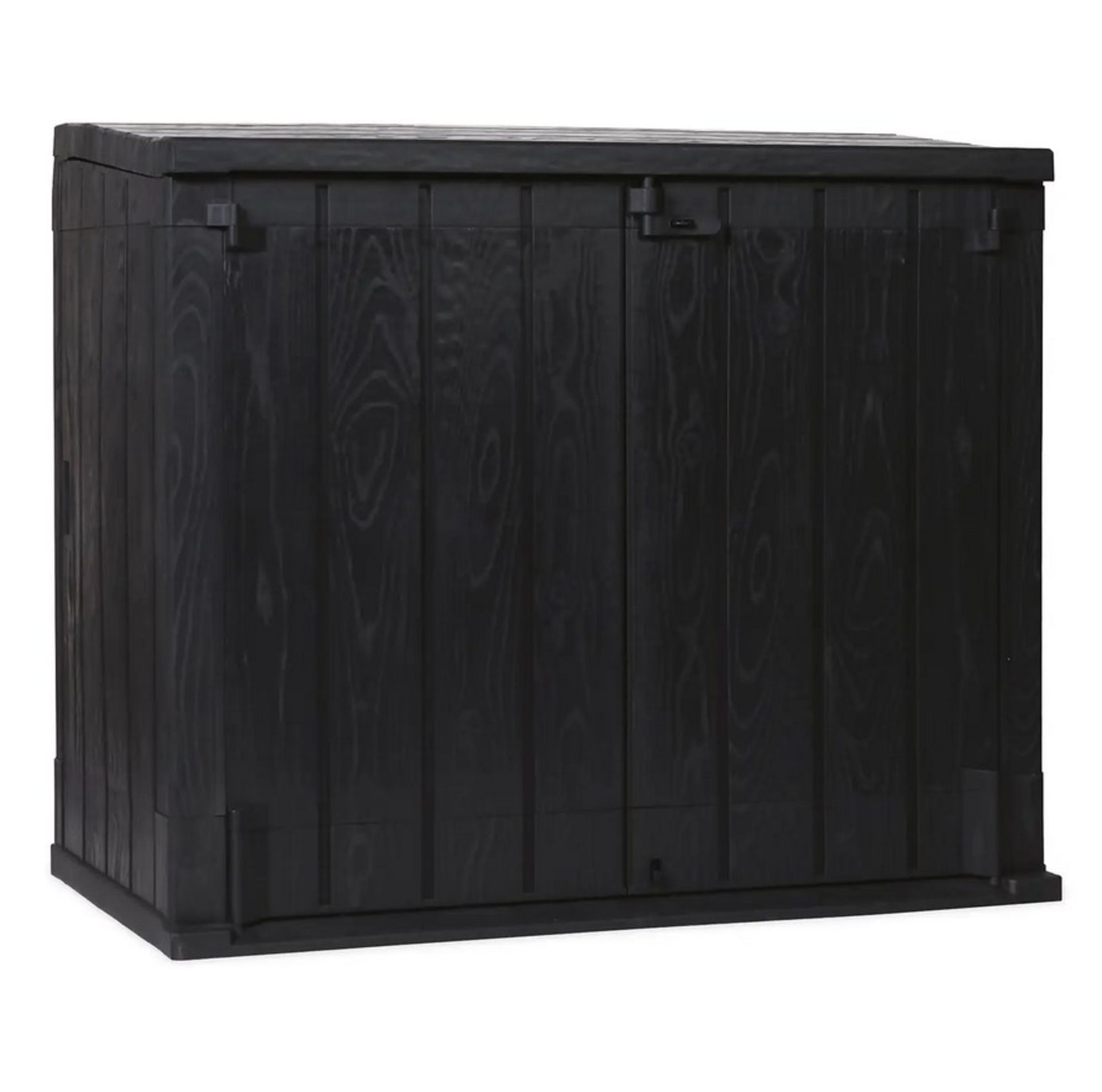 (16/P) RRP £165. Toomax StoraWay Plus XL 1270L Garden Storage Box Anthracite. Wood Effect Finish....