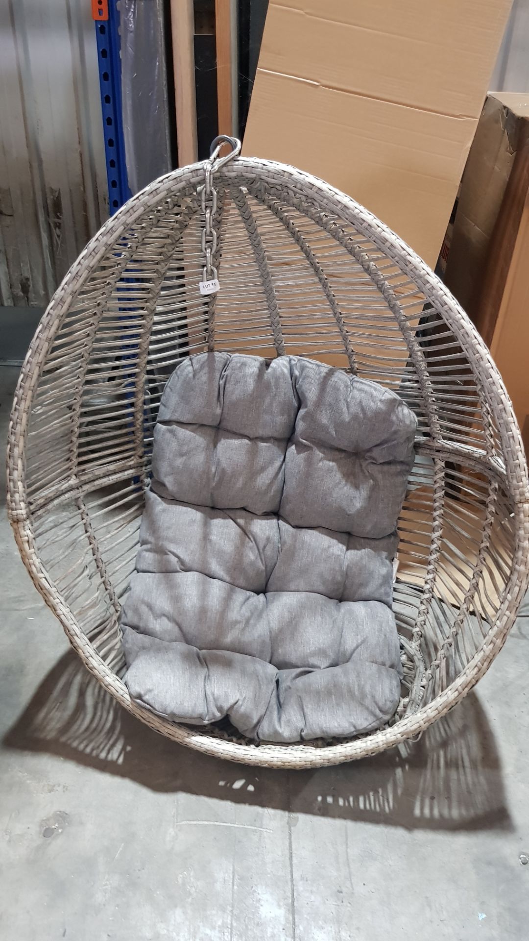 (54/5G) Hanging Egg Pod Chair Lot – 2x Items. 1x Pod With Cushion & Chain (Assembled). 1x Egg Po...