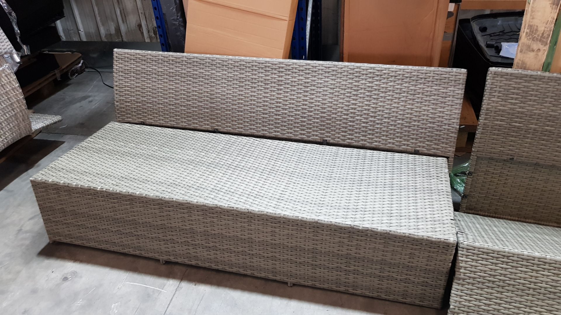 (55/2H) Rattan Garden Furniture Parts. To Include 3x 3 Seater Sofa. 1x Small Square Table With Gl...