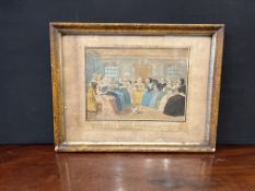 6. C18th Engraving “The Assembly of Old Maids "In Faux Burr Maple Frame