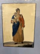 Early C19th Painting of a Woman Carrying a Baby in Hogarth Frame